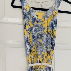 Tommy Hilfiger Yellow & Blue Floral Sleeveless Maxi Dress w/ Belt